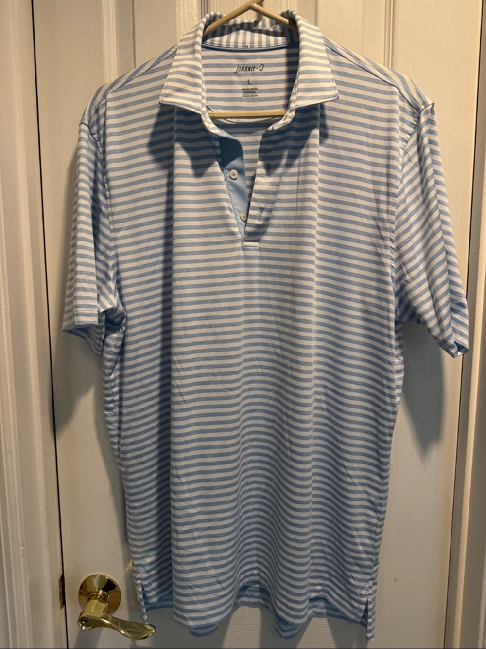 johnnie-O Light Blue & White Striped Polo Men Large
